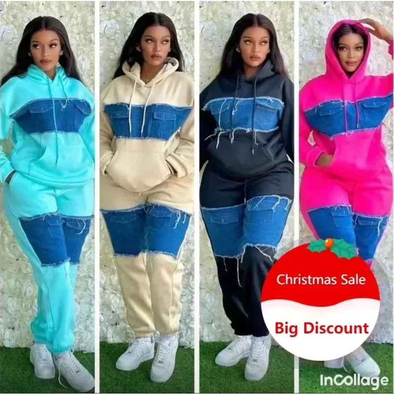 

Customized 2 Piece Women Set Dashiki African Clothes Spring Autumn New Fashion Long Sleeve Denim Top And Pants Suit Party Matchi