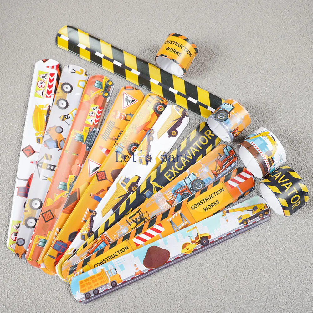 12Pcs Construction Engineering Vehicle Slap Bracelets Toys for Kids Excavator Theme Birthday Party Favors Baby Shower Gifts