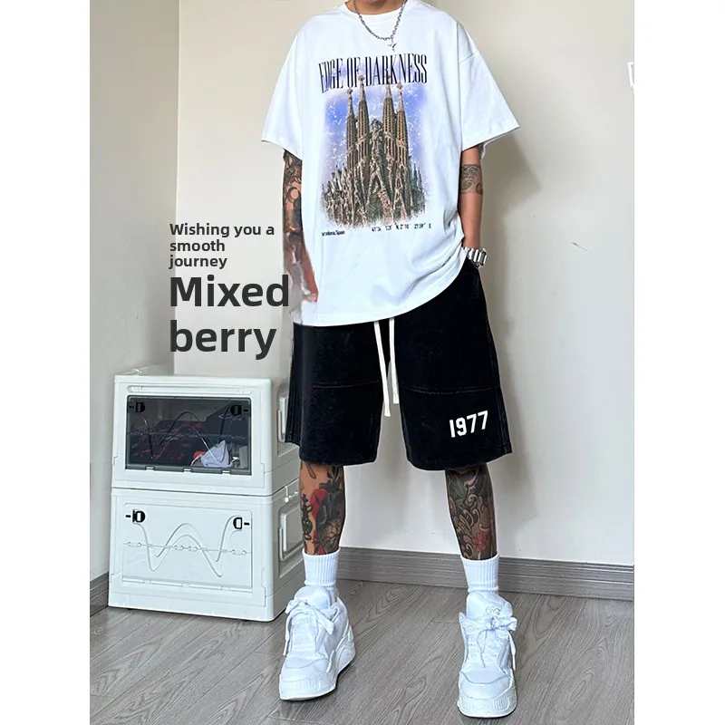 

Мужские летние спортивные брюки-капри из плотной ткани в американском уличном стиле, свободного кроя, для баскетбола