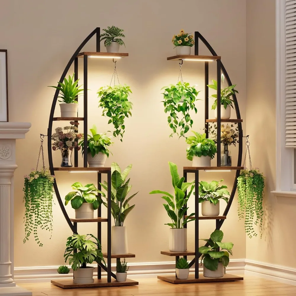 Plant Stand with Grow Light, 2 Pack Tall Indoor Plant Shelf 6 Tier