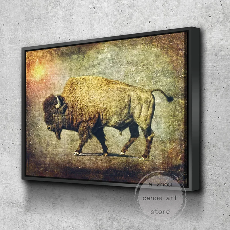 Retro Ranch Art Style Great Buffalo Bison Bull Art Poster Canvas Painting Wall Prints Picture for Living Room Home Decor Cuadros