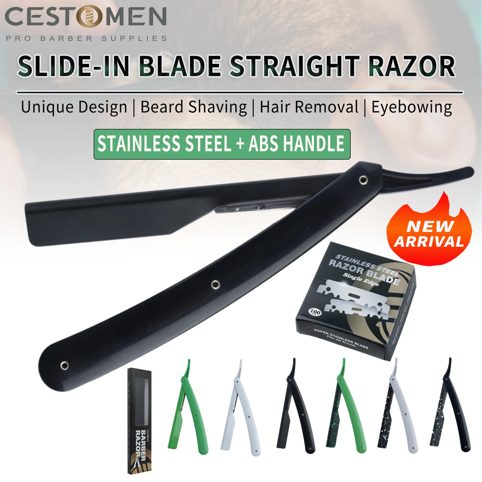 1PC New Design Barber Slide Out Straight Razors For Men Camouflage Stainless Steel Manual Beard Shaving Knife Holder Blades