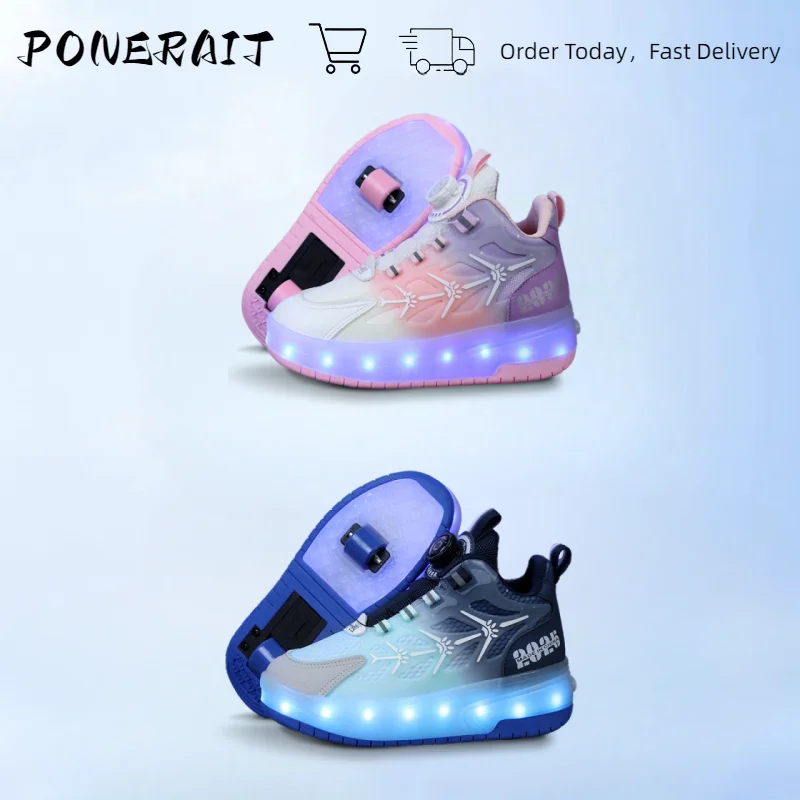 

Gradient Color LED 2-Wheel Detachable Powerslide Skates Skate Shoe,Swivel Buckles Sneakers Racing Shoes With Wheels For Men And