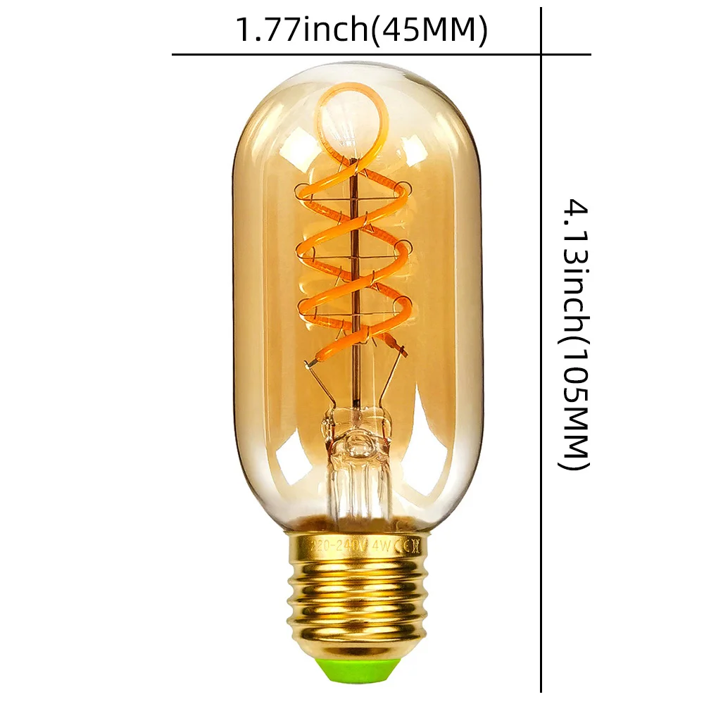 TIANFAN 2-Pack Edison Led Bulb T45 4W Dimmable Tubular Led Filament Bulb Specialty Decorative Light Bulbs 110V 220V