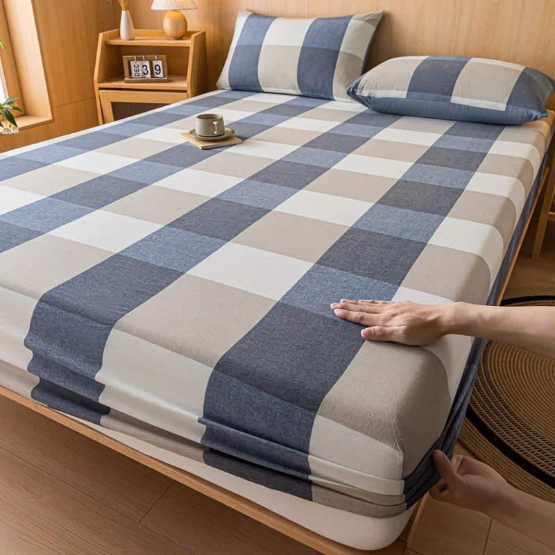 New Single Character Bed Hat  Yarn-dyed 100% Cotton Washed Cotton Mattress 360 Degree Mattress Cover with Elastic Wrap 180x200