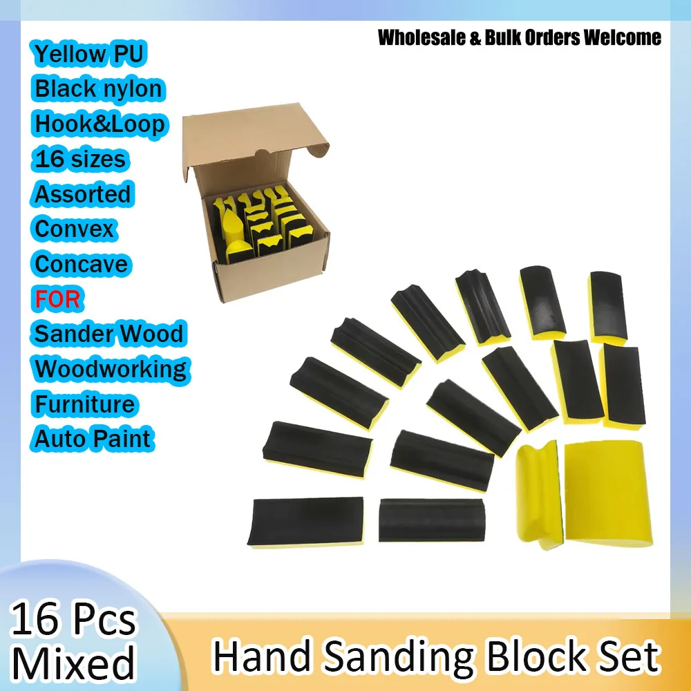 16 Pcs Hand Sanding Block Set VIBRATITE Hook&Loop Hand Backing Plate Sanders Polishers for Wood Wall Furniture