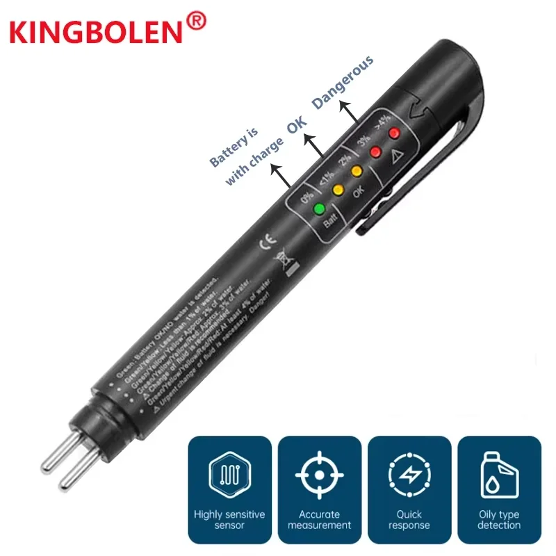 Auto-Flüssigkeitsprüfung, Bremsflüssigkeitsprüfstift für DOT 3/DOT 4, 5 LED-Anzeige, Display, Bremsöl, Testqualität, Überprüfen von Autozubehör