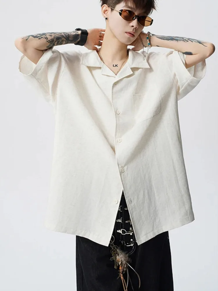 Summer Vintage Men's White Shirt Oversized Fit Short Sleeve Single Breasted Casual Daily Premium Blouse Tops MBCU