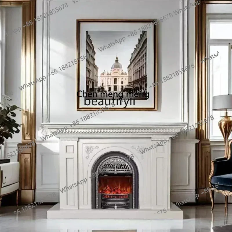 D178   European living room entrance cabinet French retro solid wood fireplace decorative cabinet Simulation fire fireplace cabi