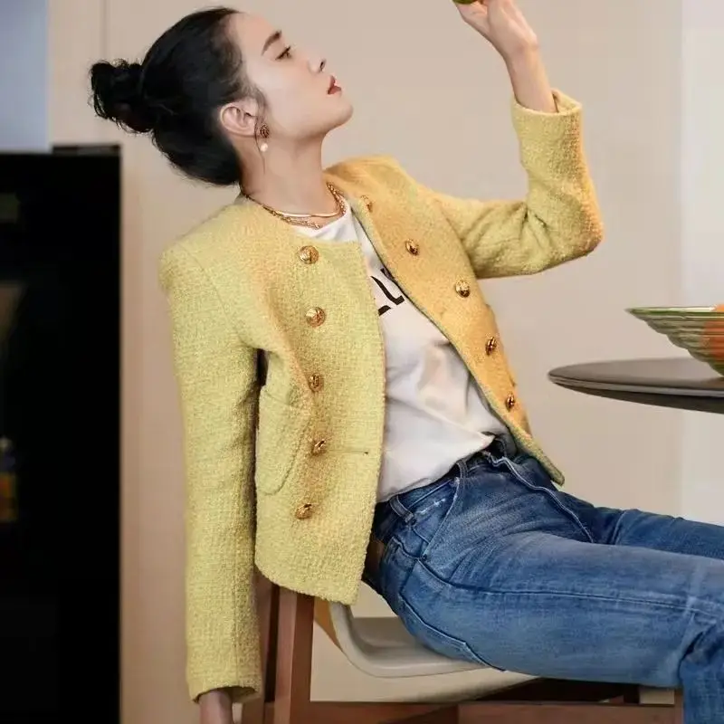 

Autumn Elegant French Women's Jacket Coat New Korean Fashion Single Breasted Short Top Work Office Lady Vintage Female Clothes