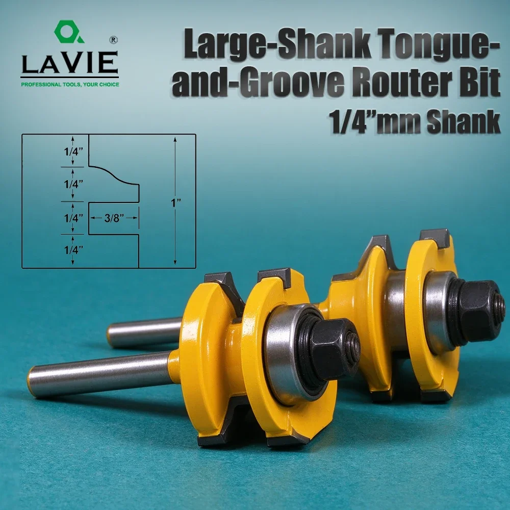 LAVIE 6.35mm & 6mm Shank Stile and Rail Milling Cutter Door Frame Joint Router Bit For Woodworking DIY Wood Tenon 19.5mm Depth