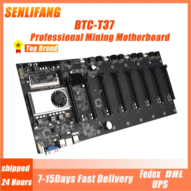 Placa base BTC-T37 Miner, conjunto de CPU, 8 ranuras para tarjeta de vídeo, memoria DDR3, interfaz VGA integrada, bajo consumo de energía, minería de BTC-37