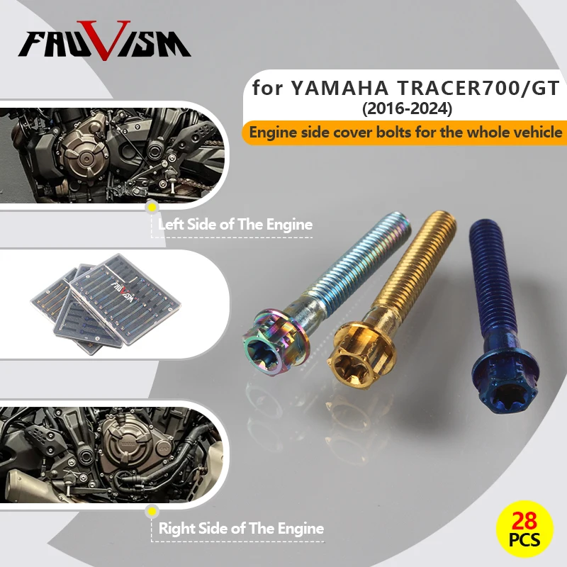 Engine Bolts for Yamaha Tracer 700/GT 16-24 Clutch Cover/Magneto Cover/Water Pump/Chain Stainless Steel Star Hex Vacuum PVD 3