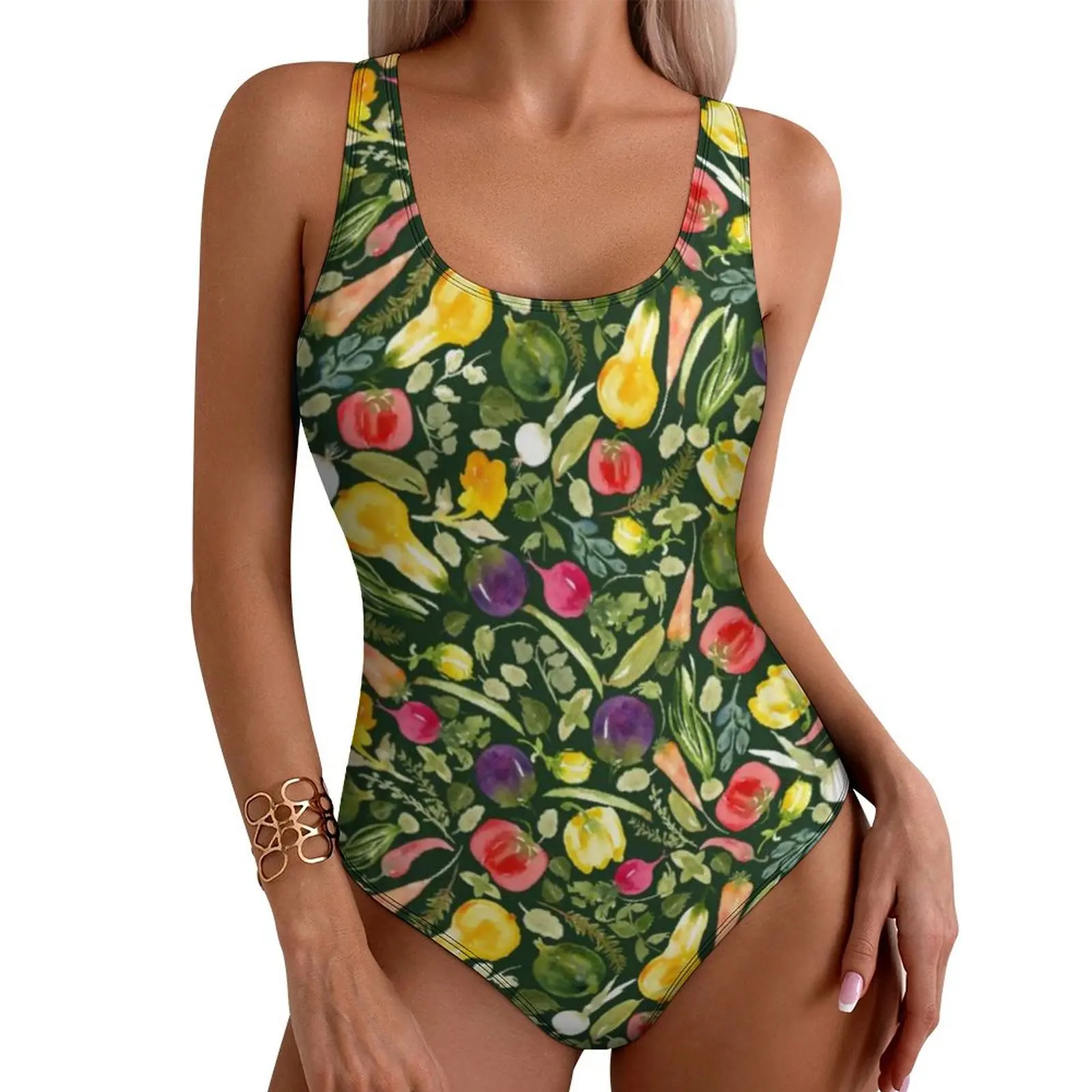 

Watercolor Vegetarian Swimsuit Vegetable Lover One Piece Swimwear Push Up Fashion Bathing Suit Sexy Surfing Graphic Swimsuits
