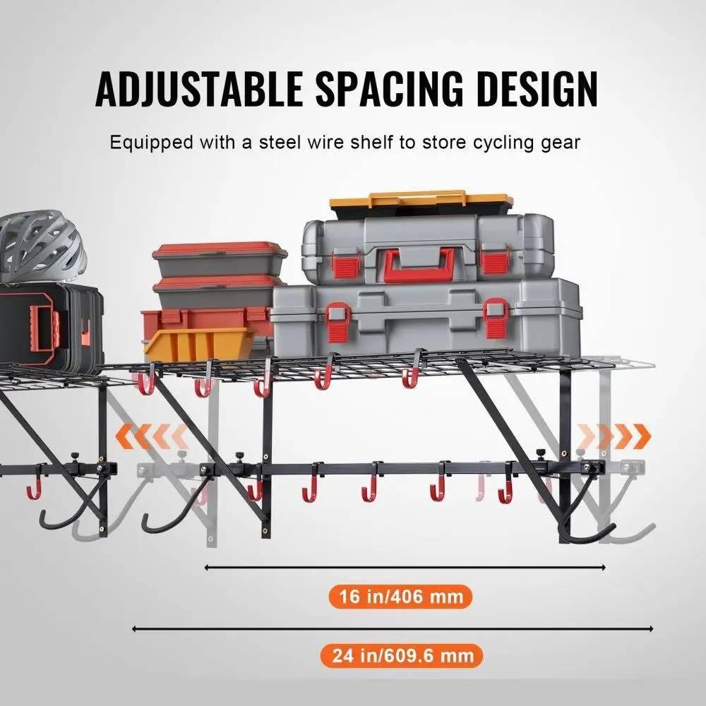 Bike Storage Rack Wall Mount Garage Bike Holder & 2 Shelves for 4 Bicycles