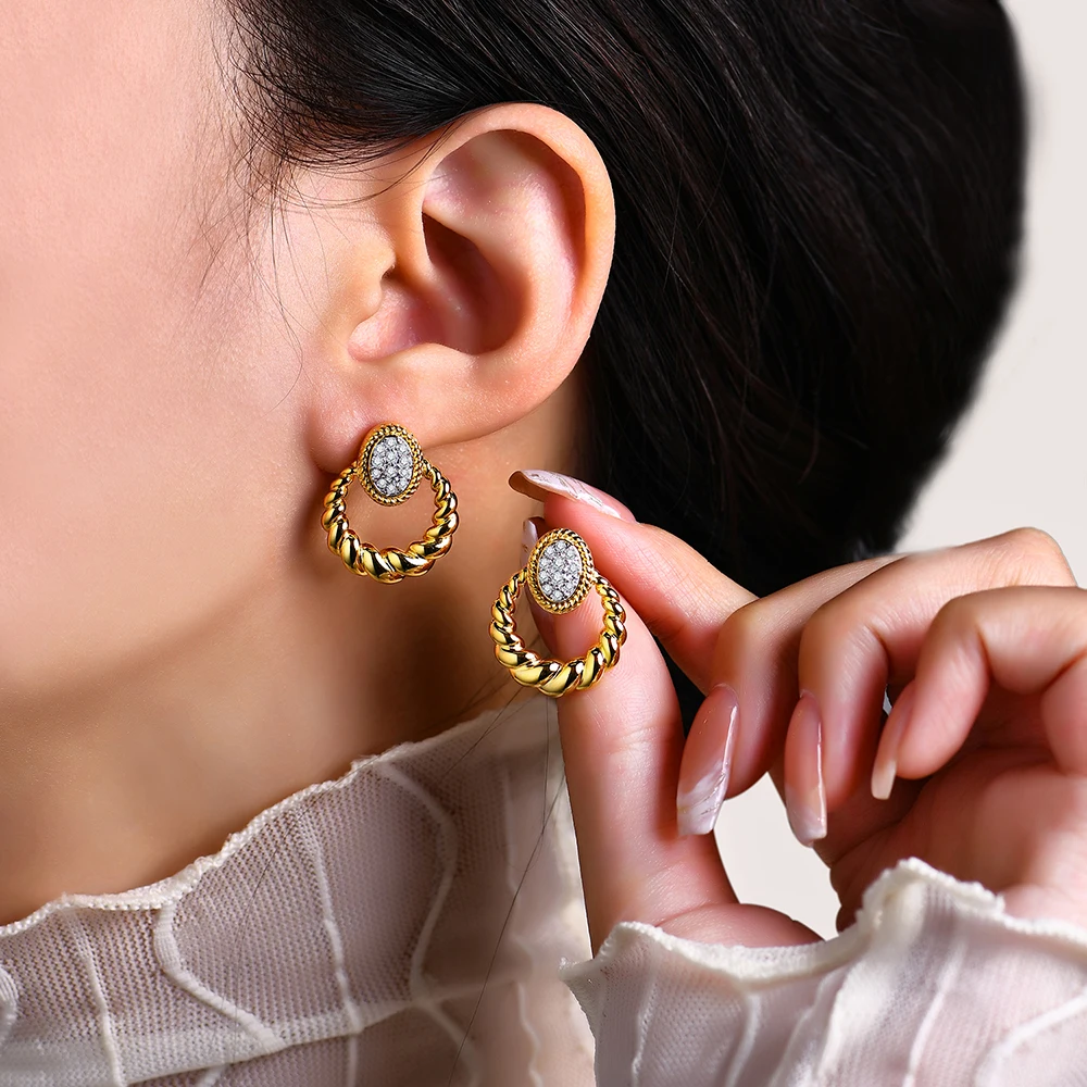 MINTYBOX Vintage S925 Sterling Sliver All D Color Moissanite Stud Earrings for Women Passed Diamond Test Wedding Engagement Gift