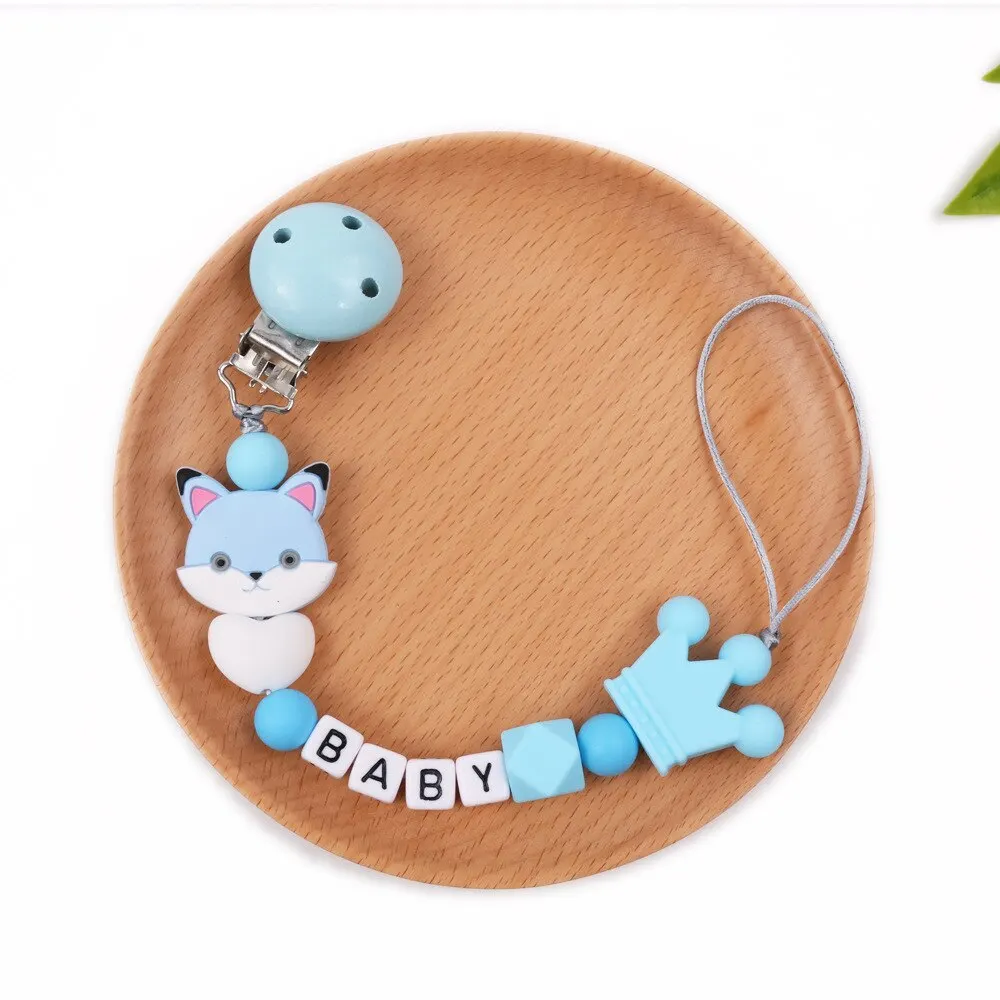 Personalized Name Baby Pacifier Clips Animal Silicone Pacifier Chain Holder for Baby Teething Soother Chew Toy Dummy Clips