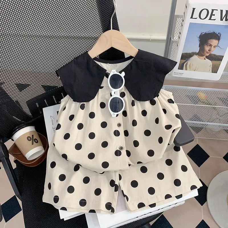 

Girls' Summer Suit Children's Doll Collar Clothes Two-piece Set Thin