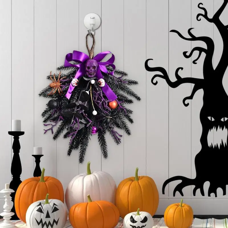 

Halloween Skull Wreath Artificial Decorative Wreath With Leaves Skull Wreath Handmade Door Sign Creepy Wall Decor Halloween Part