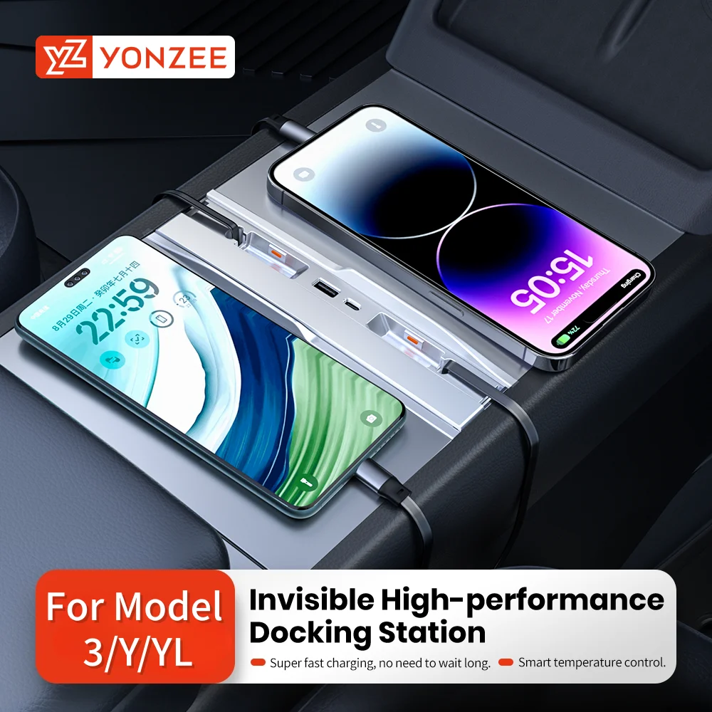 YZ For Tesla Model 3 Y/YL Highland Juniper 2026 54W Quick Charger USB Shunt Hub Intelligent Docking Station Car Adapter Power