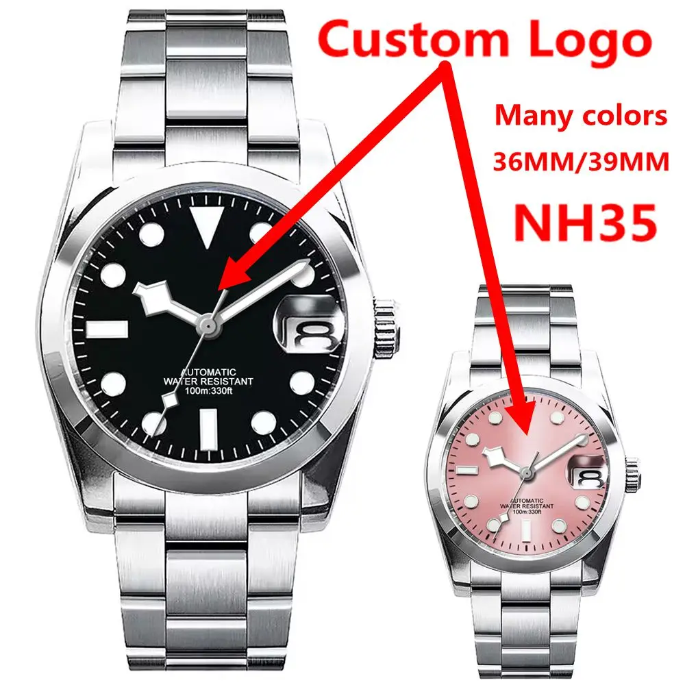 

Custom 36mm/39mm Sapphire NH35 Automatic Men Women Watch Mechanical WristWatches Swim Sapphire Luminous Female reloj hombre