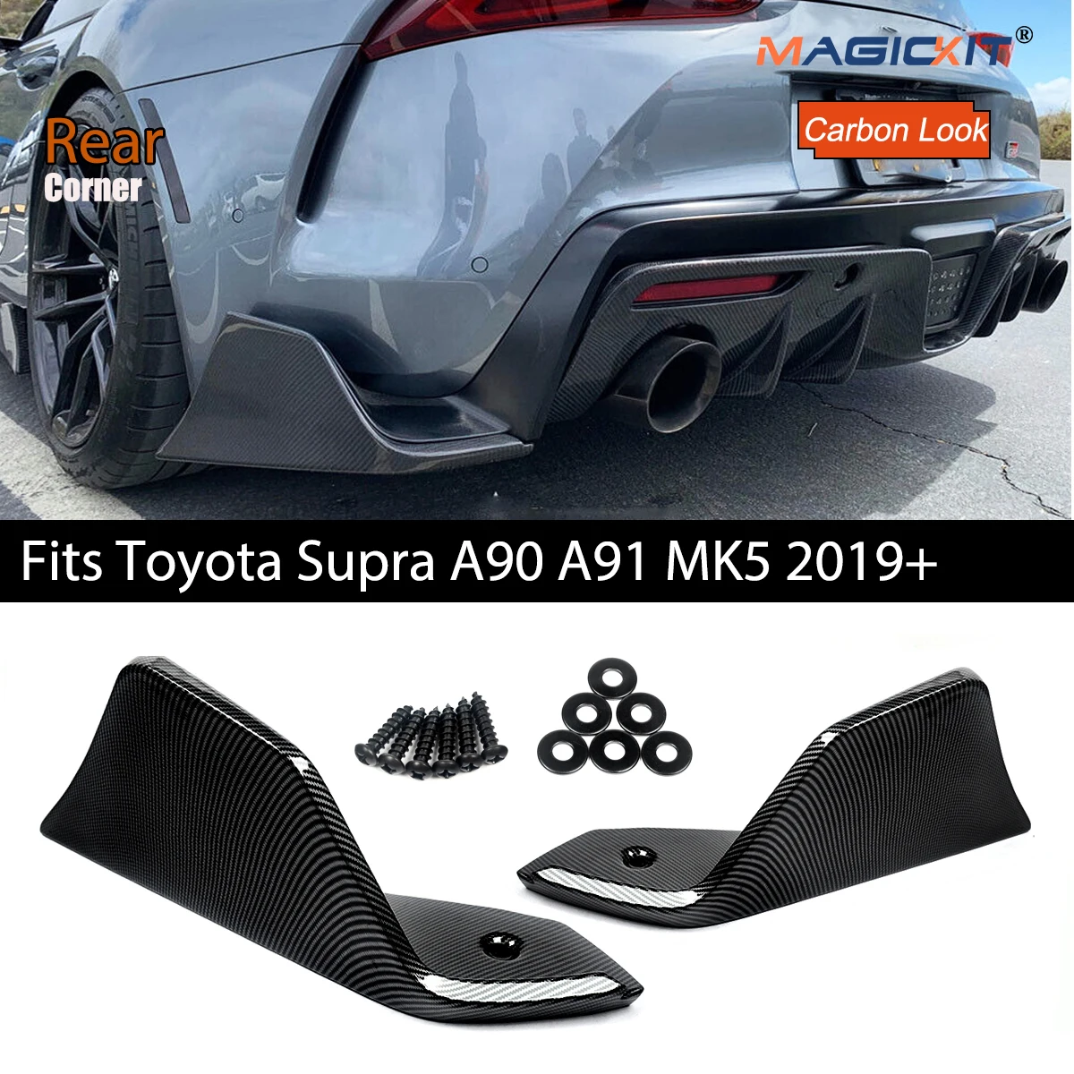 For Supra A90 AG Style Carbon Look Rear Bumper Side Corner Aprons Spats  2020-2023 