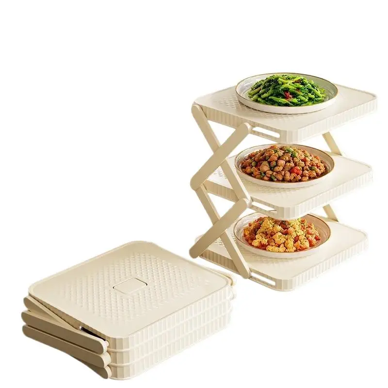 Foldable Multi Tier Kitchen Food Prep Rack Rustproof Space Saving Countertop Stand for Home Party Meal Preparation