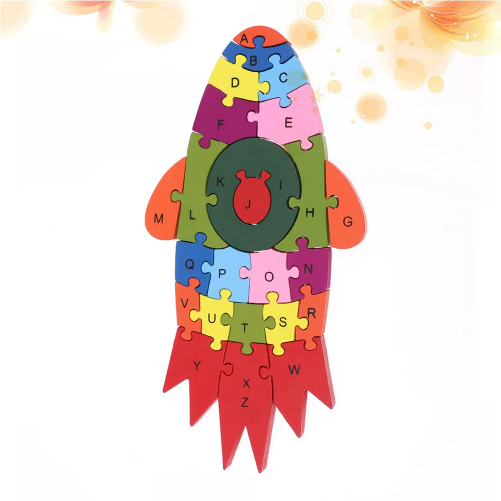 Wooden 26 English Alphabet Rocket Design Logic Game Fine Motor Skills Development Kids Learning Activity Jigsaw