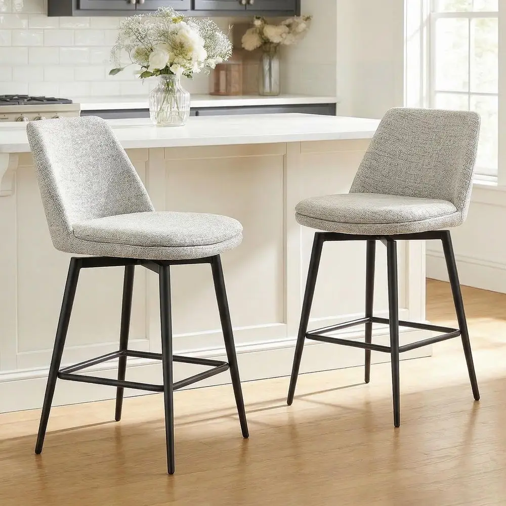 

Swivel Bar Stools, 27.2 Counter Height Bar Stools Set of 2, FSC Certified Upholstered Modern Counter Stools, Metal Legs, Fabric