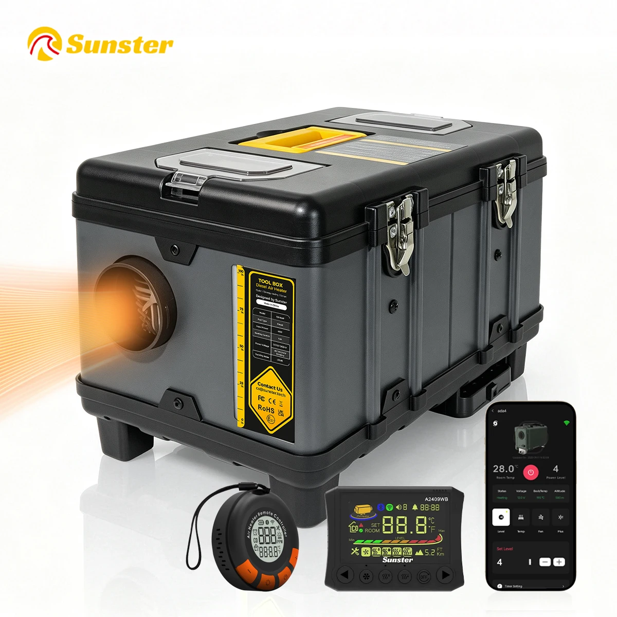 Ogrzewacz powietrza diesla 8KW 12V/24V 240V, ogrzewanie postojowe, WiFi, Bluetooth, monitor CO, tryb pracy na dużych wysokościach do kamperów, ciężarówek, łodzi i domów.