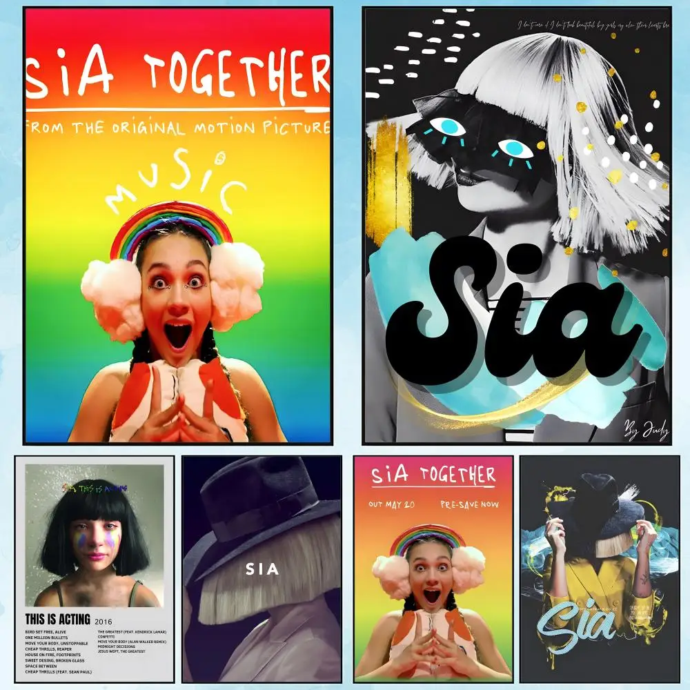 Póster en lienzo de caligrafía con pintura de Sia con personalidad de cantante Pop: decoración de pared duradera resistente al agua sin arrugas para todos los espacios