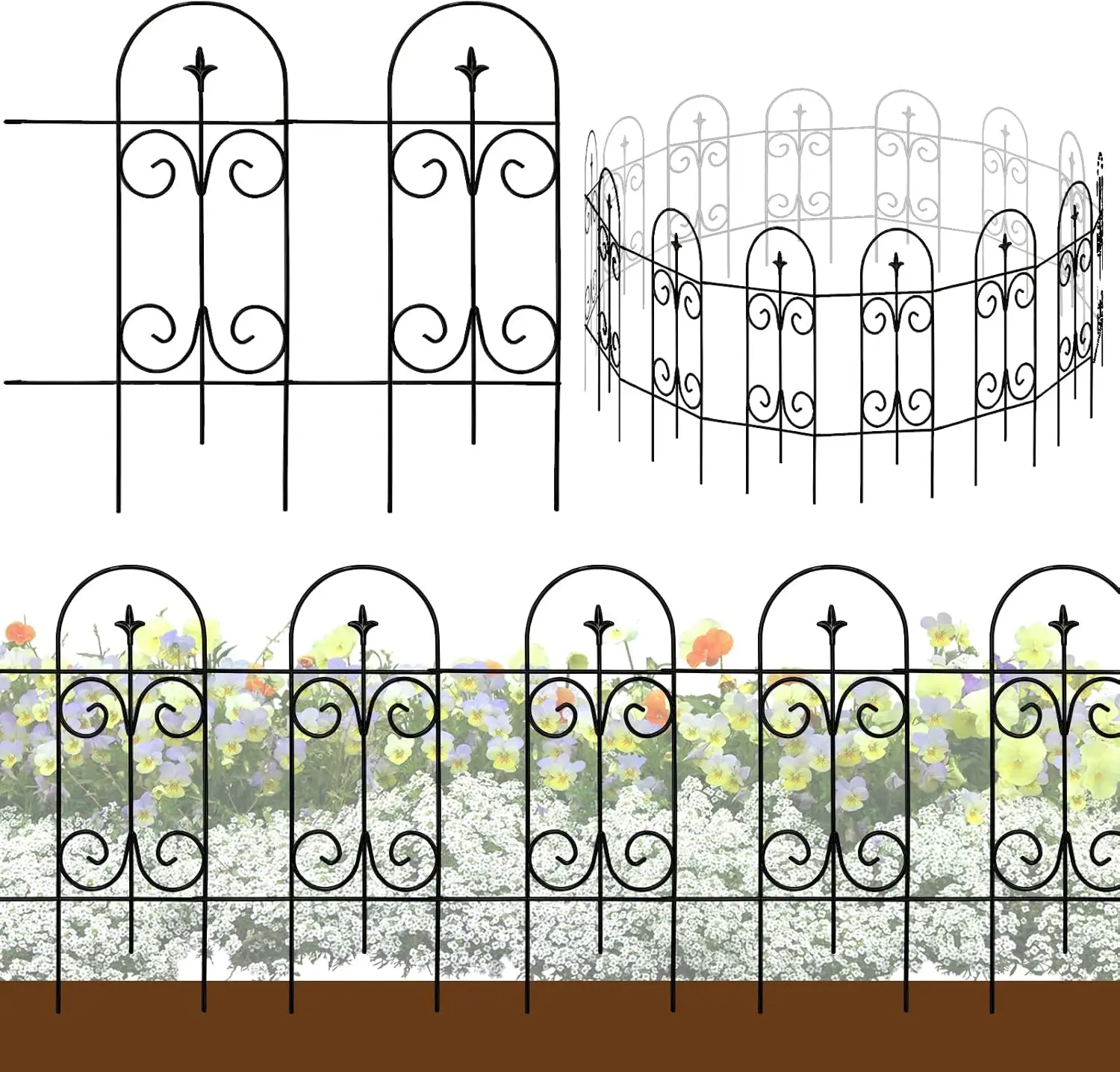 

32" High Rustproof Metal Garden Fence - 14 Panels, 20ft Total, Easy No-Dig Installation