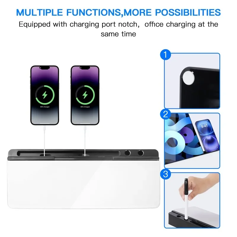 Desktop Whiteboard with Built-in Invisible Storage Blackboard Glass Whiteboard with Slots Card Home Office Desk Work Reminder