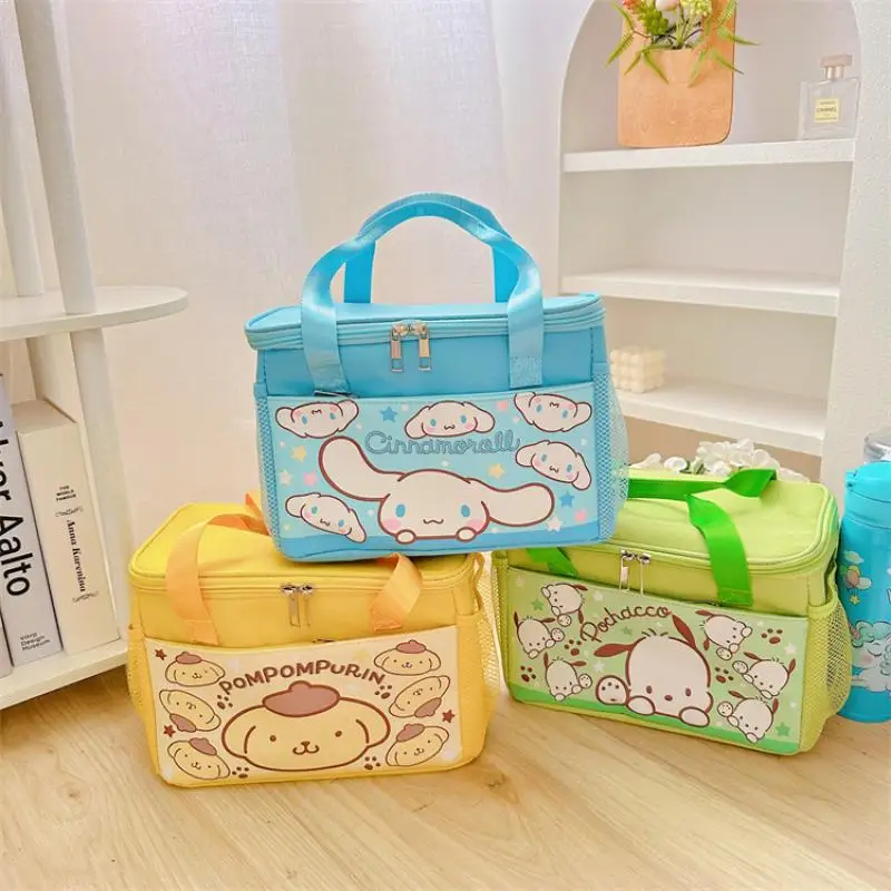 Cartoon Hello Kitty Sanrio Lunch Box Bag Kuromi My Melody Cinnamoroll Kawaii Portable Student Large Capacity Insulated Bento Bag