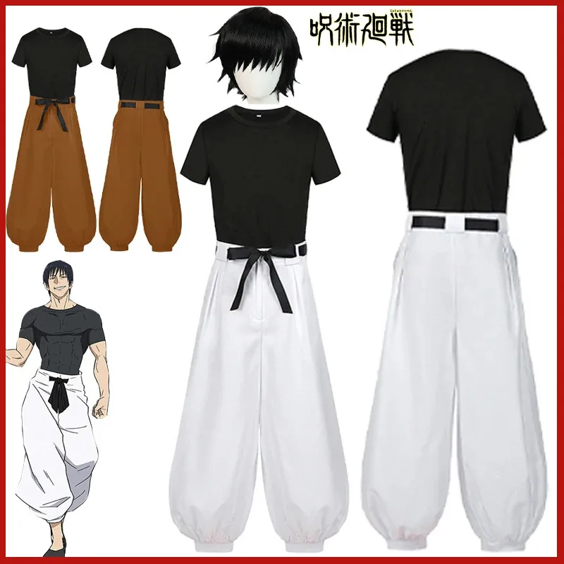 Anime Jujutsu JJK Fushiguro Toji Cosplay Costume Short Sleeve Top Pants Wig Suit Party Carnival Unisex Sorcerer Killer Uniform