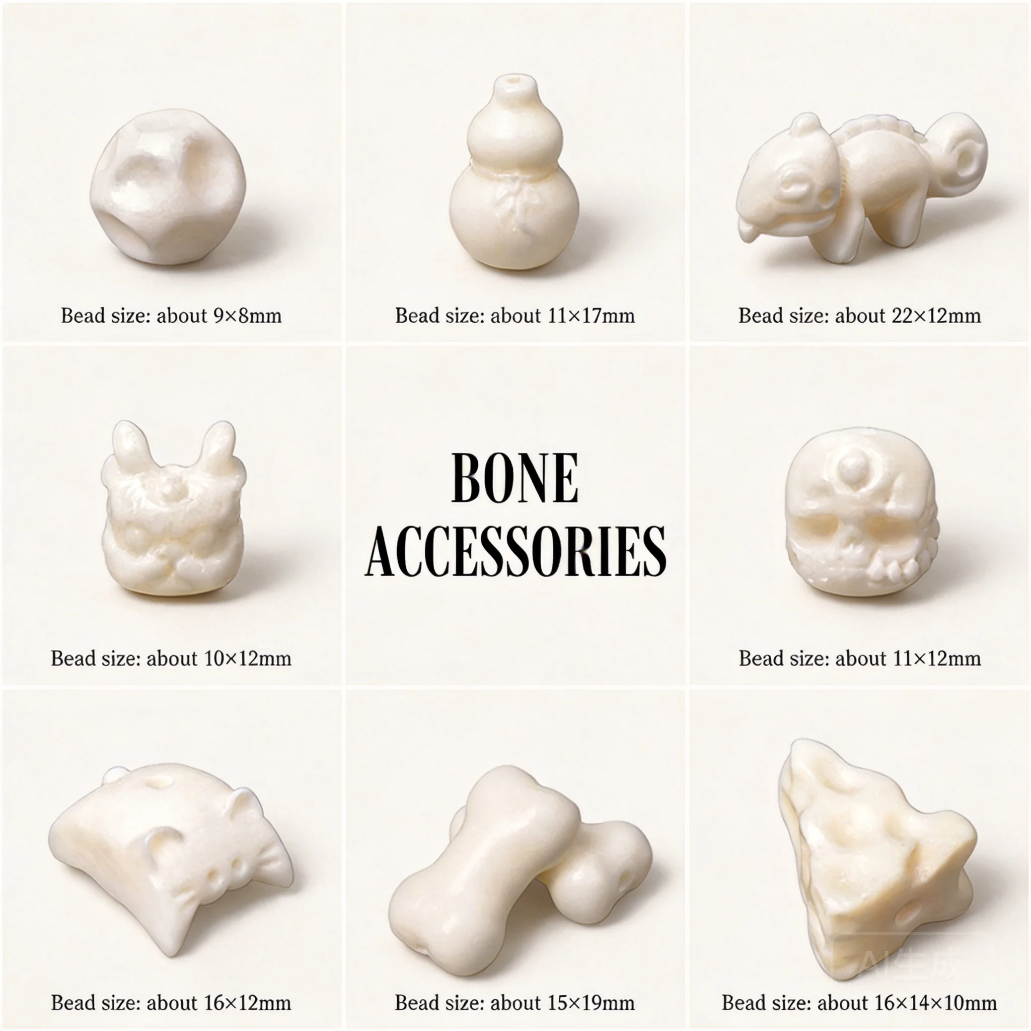 Perles porte-bonheur sculptées naturelles de style chinois en os de vache, de cerf et de chameau, Lion Réveil, Gourde, Bouddha, pour la fabrication de bijoux DIY et accessoires