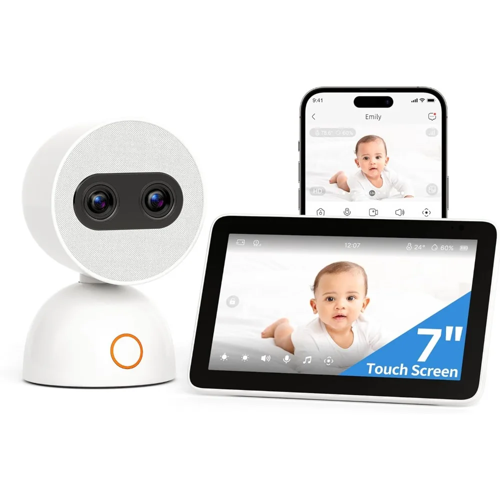 Video Baby Monitor with 2× 4MP Camera, 7" HD Touch Screen WiFi Smart Audio Monitor, 6X Optical Quality Zoom, App Remote Access,
