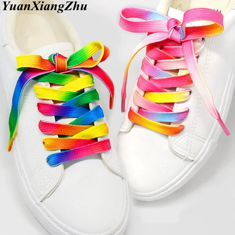 1Pair 다채로운 구두 끈 레인보우 그라디언트 플랫 구두 끈 캔버스 캐주얼 신발 Chromatic color Shoelace 80 CM/100 CM/120 CM/150