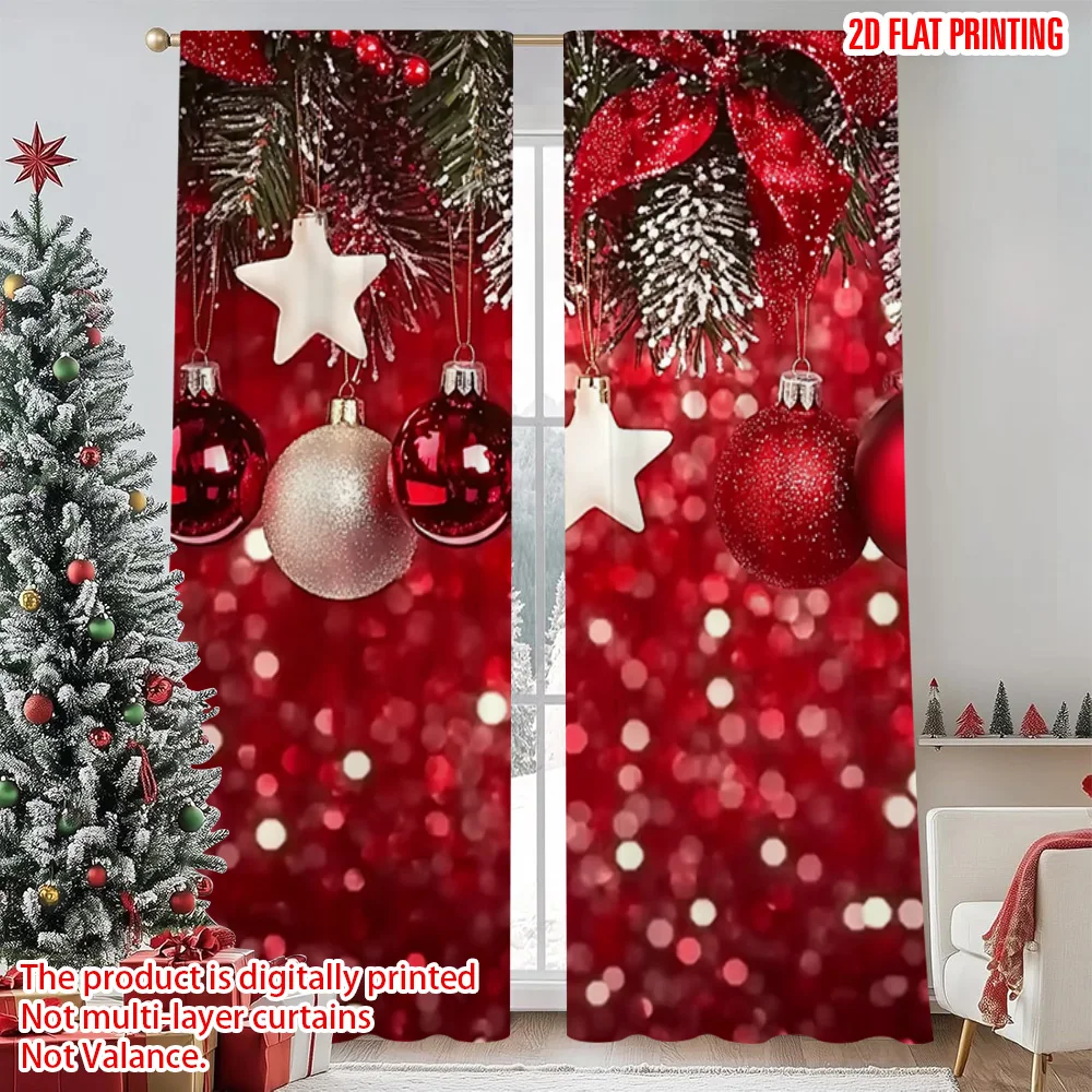 

2pcs 2D flat printing Merry Christmas Party Curtains Christmas 21 Fabric Without Electricity Versatile for Bedroom living room