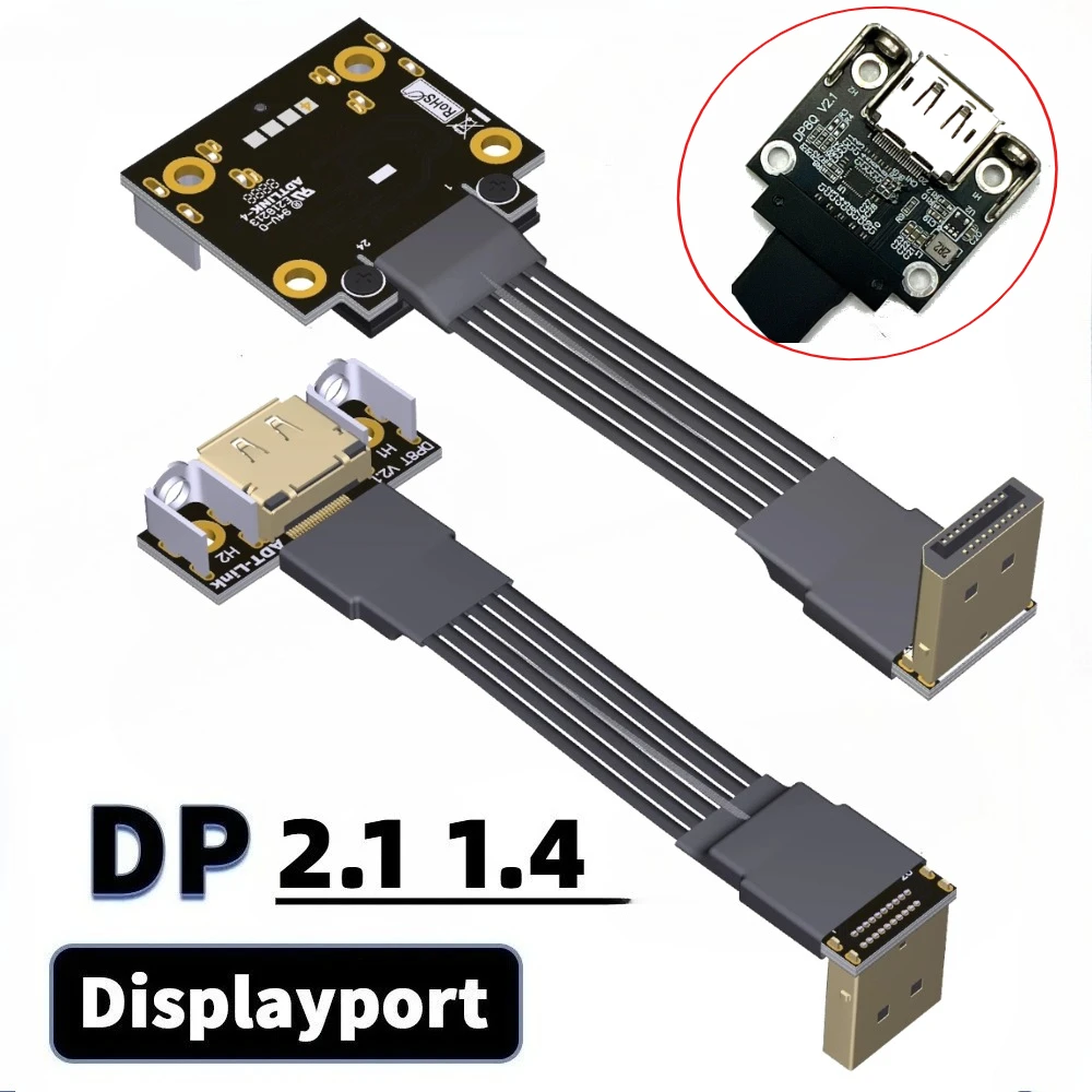 DP 2.1 Shielded DisplayPort DP 2.1/1.4 Flat Cable 165Hz DisplayPort V2.1 Adapter GPU Video PC Laptop TV Displayport Ribbon Cable