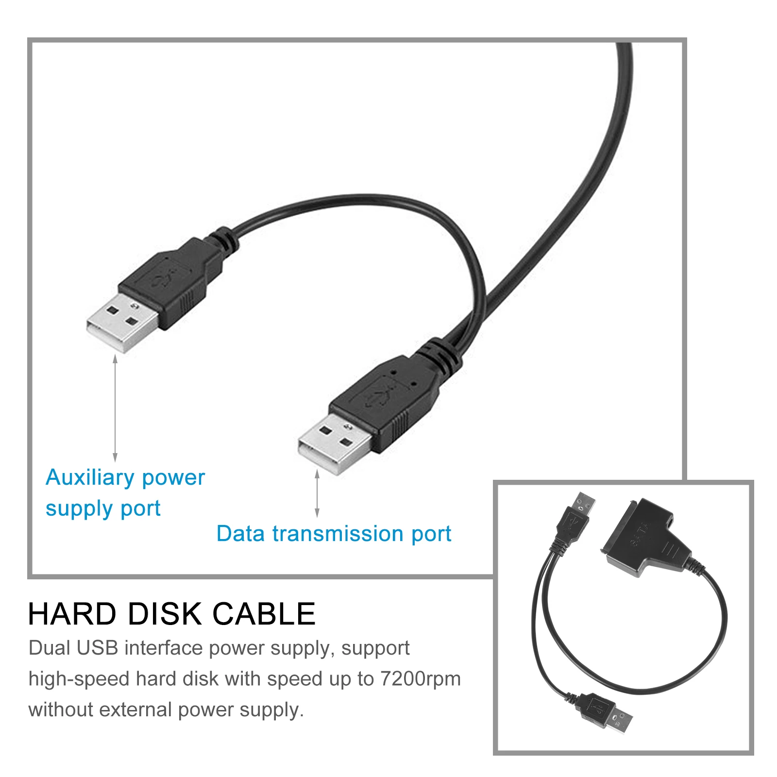 

Creative Design Usb To Cable 2.5 Inch Adapter External Hard Drive Laptop Data Line Dual Usb Power High Speed