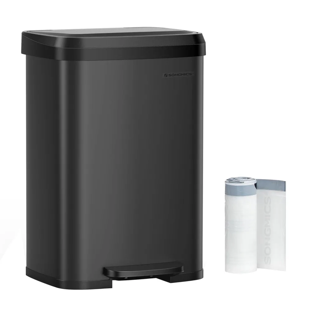 

Trash Can, Stainless Steel Garbage Can, with Stay-Open Lid and Step-on Pedal, Soft Closure, Tall, Large and Space-Save