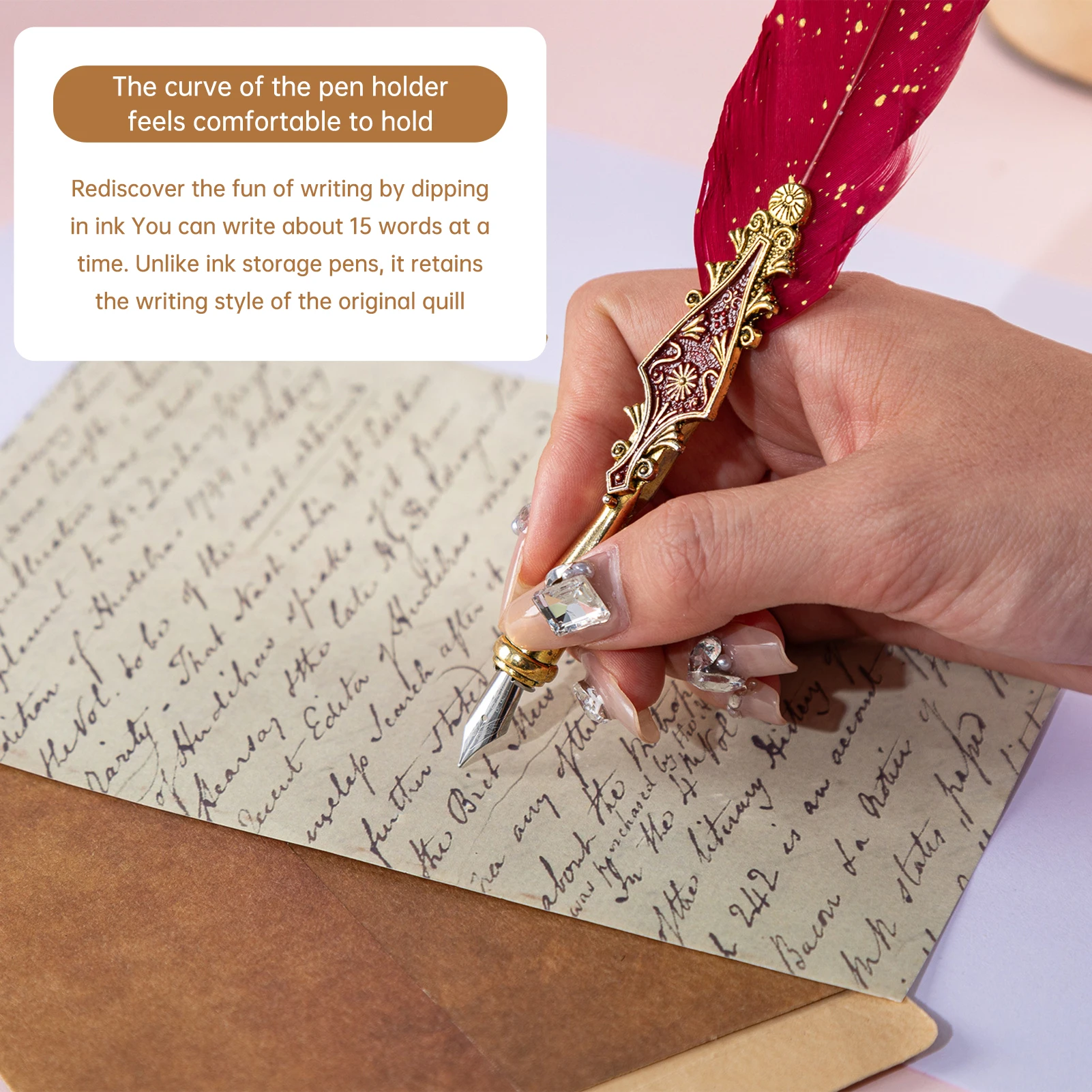 مجموعة أقلام ريترو ريشة تراجع قلم ريشة عتيق أنيق نمط الخط الكتابة التوقيع مع رؤوس بديلة مثالية للكتابة اليدوية #4
