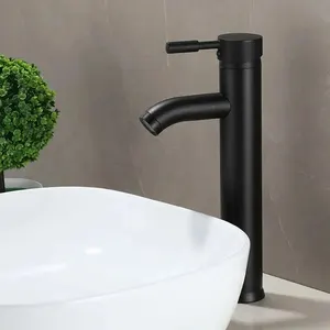 Schwarzer minimalistischer Stilhahn aus heißem und kaltem Wasser Bad Mixer Taps Basin Edelstahl 6 Hauptverkauf von Bademixern - №6