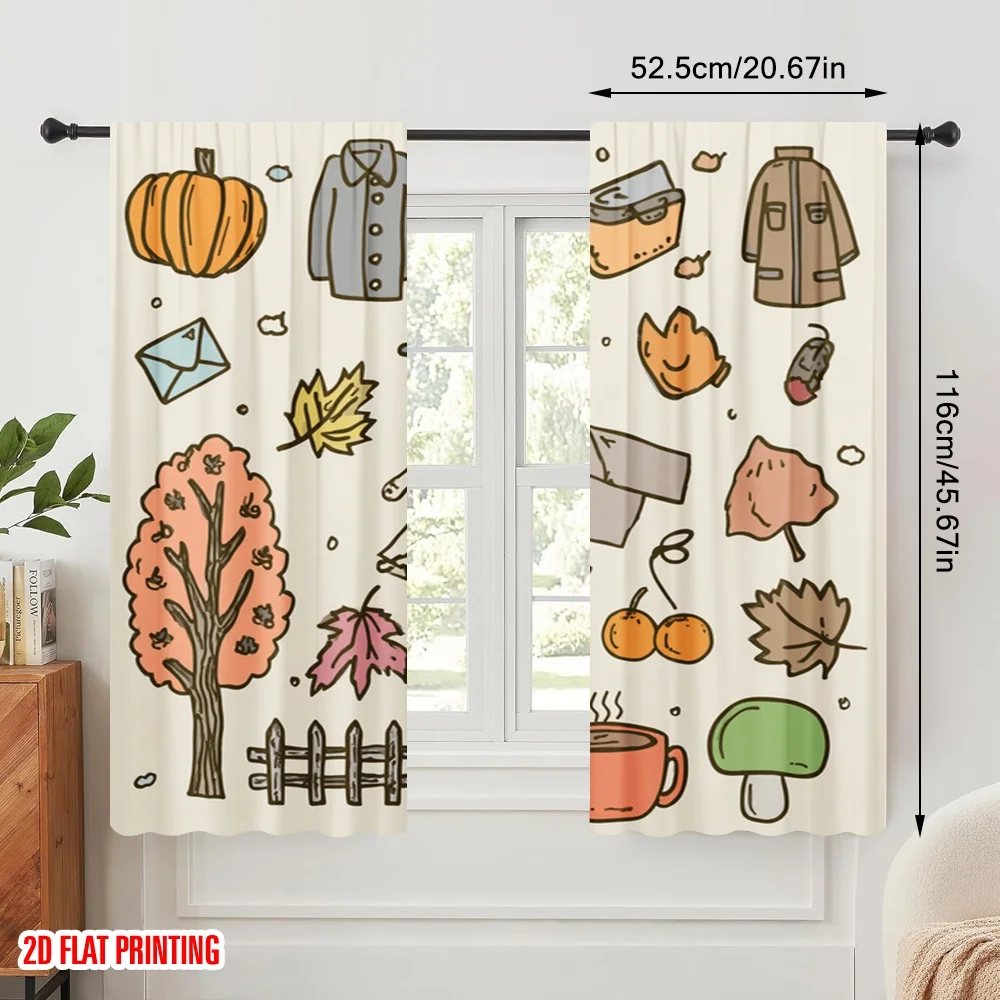 2pcs,2D plane printing Contemporary Curtains halloween pumpkin (14) Polyester Fabric (without rod) Outdoor Decorations for