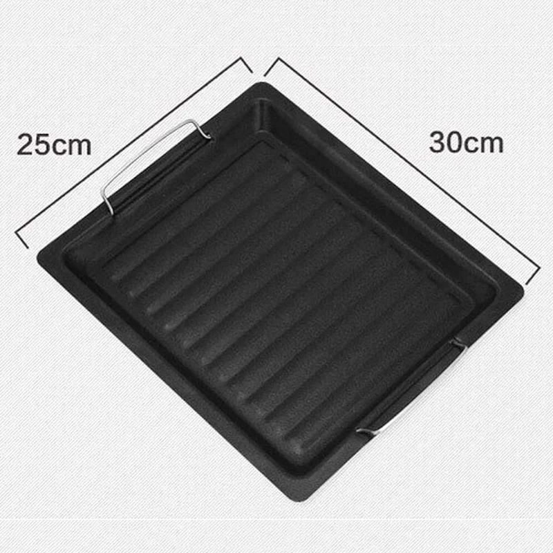 BBQ Frying Grill Plate BBQ Frying Pan Non-Stick Grill Plate Kitchen Cooking Picnic Outdoor Barbecue Grill Pan Plates 30*25cm