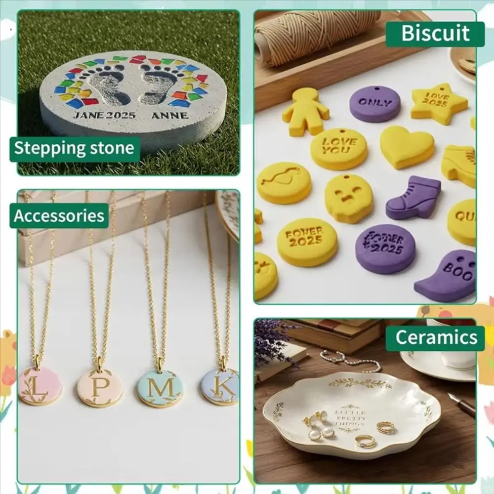 Uppercase Lowercase Letters Alphabet Clay Stamp Set Polymer Clay Plastic Pottery Letter Stamps Handmade Craft Tools Green