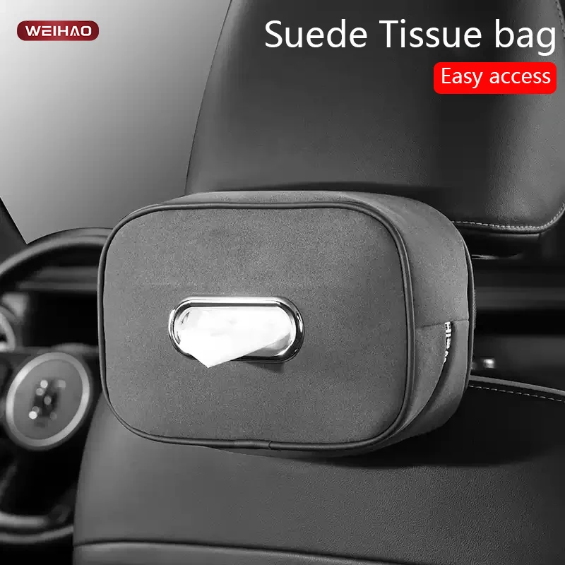 

WEIHAO Car Tissue Box Holder Suede Car Center Console Armrest Napkin Box Sun Visor Backseat Tissue Case with Fix Strap