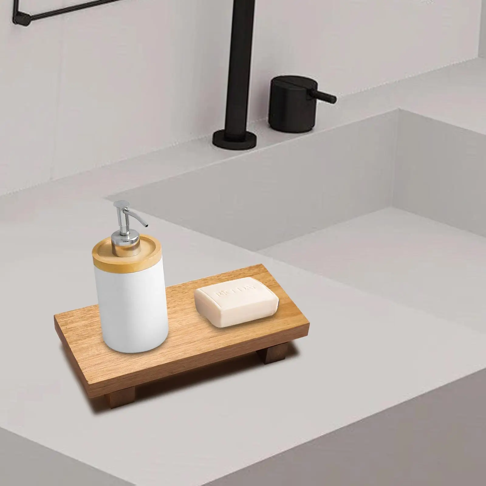 Wooden Pedestal Riser for Display Farmhouse Rectangular Soap Tray for Wedding Coffee Table Sink Kitchen Decoration
