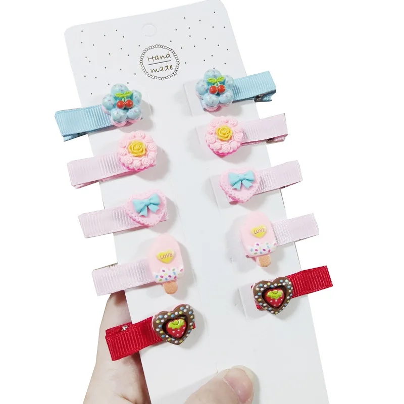 10Pcs Children's Small Acrylic Cake Ice Cream Hair Clip Girl Cute Summer Baby Mini Hairpin Color Clip For Kids Headdress
